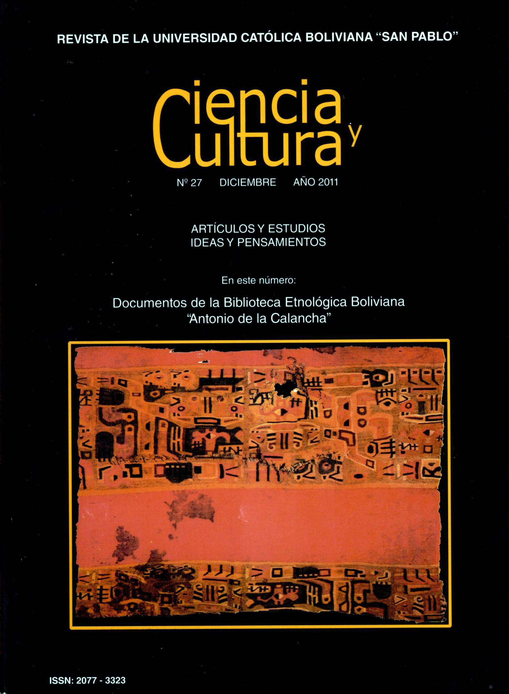 					View Vol. 15 No. 27 (2011): Documentos de la Biblioteca Etnológica "Antonio de la Calancha"
				