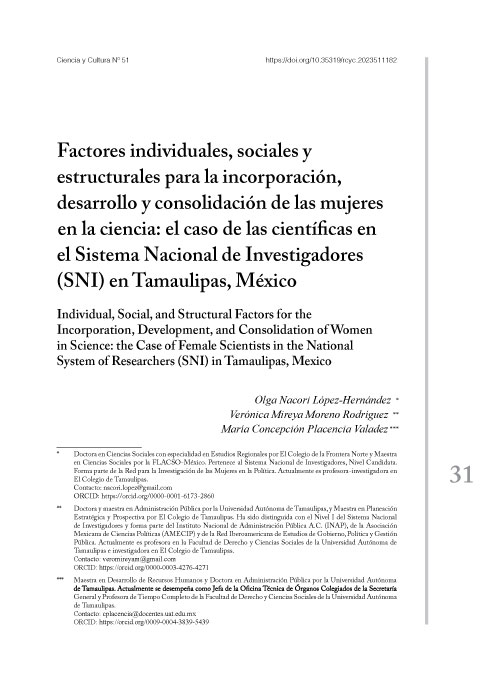 Factores individuales, sociales y estructurales para la incorporación, desarrollo y consolidación de las mujeres en la ciencia: el caso de las científicas en el Sistema Nacional de Investigadores (SNI) en Tamaulipas, México