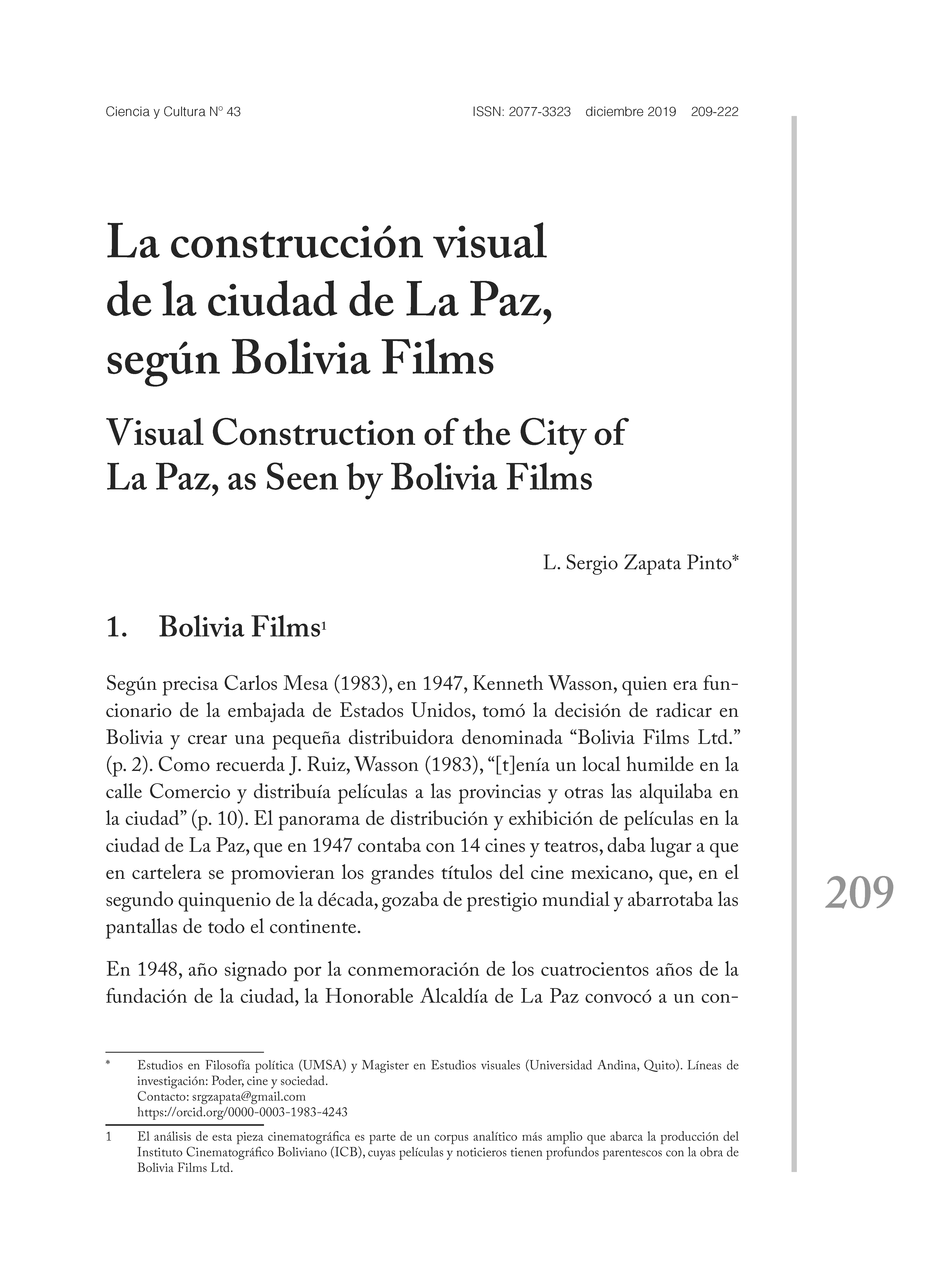 La construcción visual de la ciudad de La Paz, según Bolivia Films
