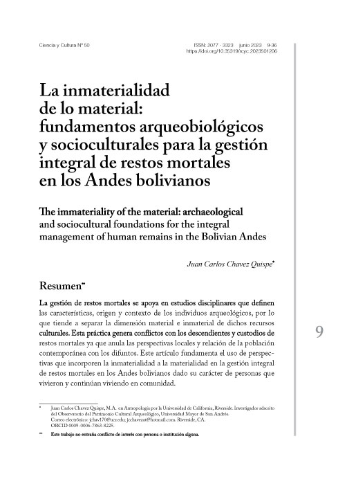 La inmaterialidad de lo material: fundamentos arqueobiológicos y socioculturales para la gestión integral de restos mortales en los Andes bolivianos