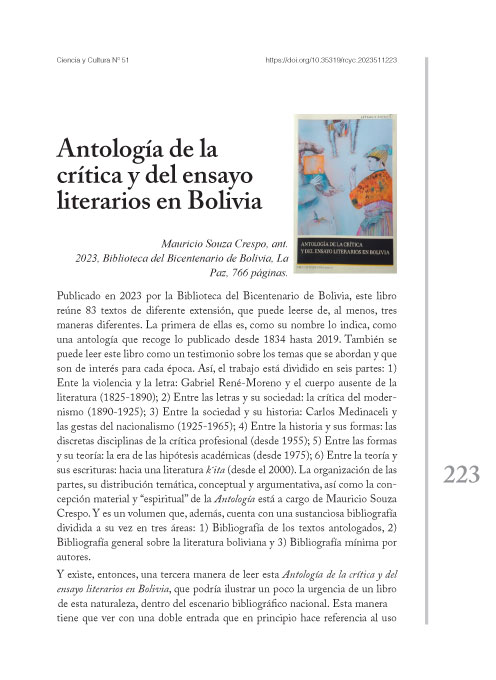Antología de la crítica y del ensayo literarios en Bolivia