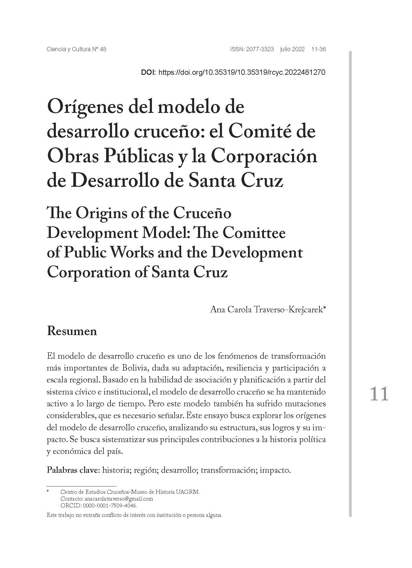 Orígenes del modelo de desarrollo cruceño: el Comité de Obras Públicas y la Corporación de Desarrollo de Santa Cruz