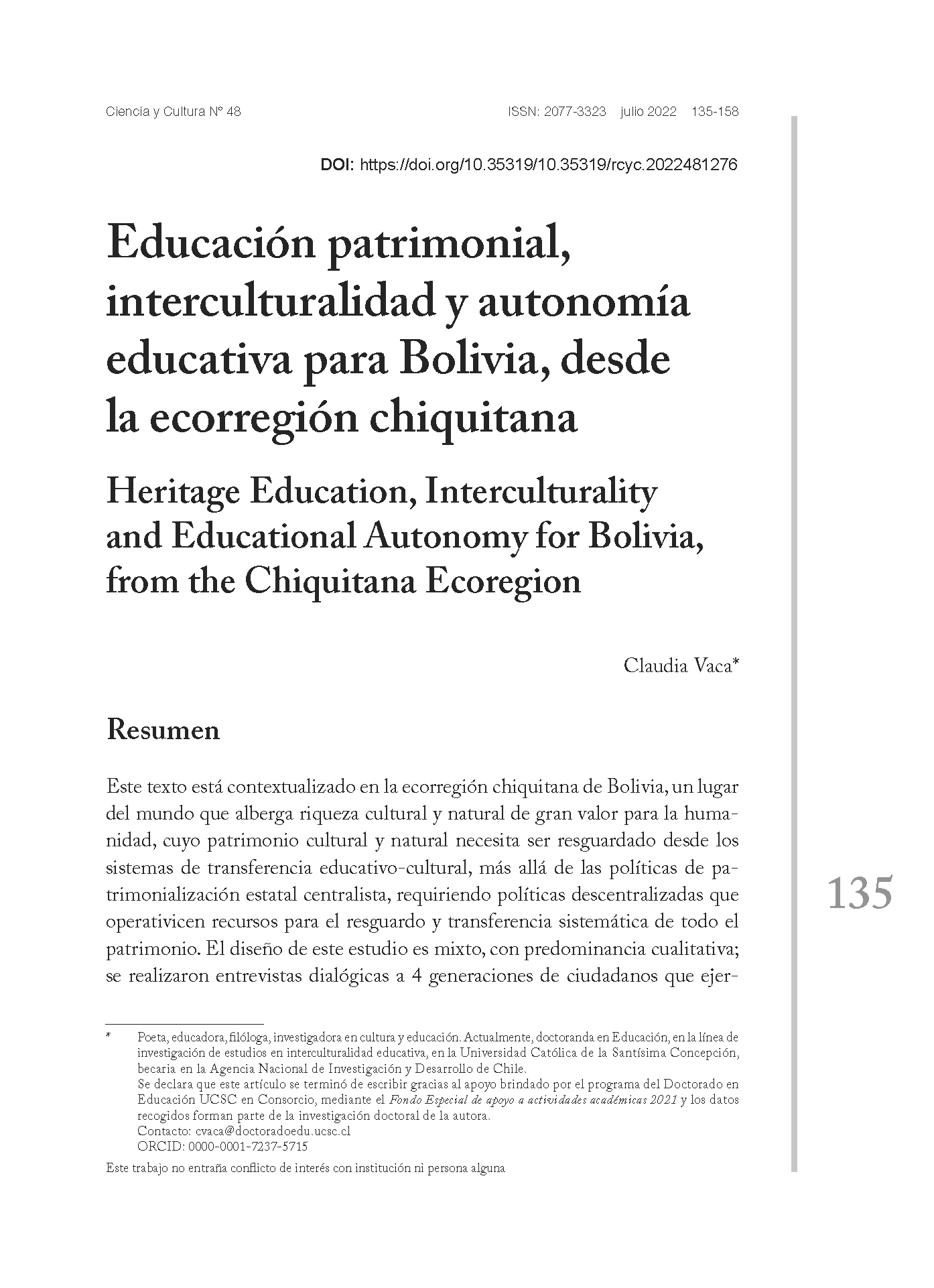Educación patrimonial, interculturalidad y autonomía educativa para Bolivia, desde la ecorregión chiquitana