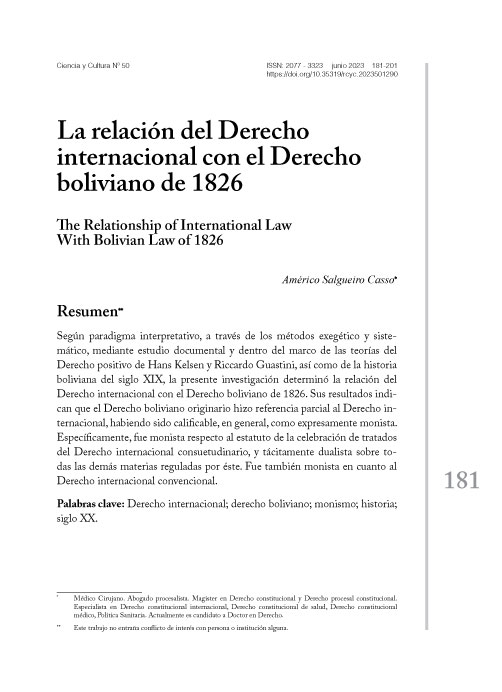 La relación del Derecho internacional con el Derecho boliviano de 1826