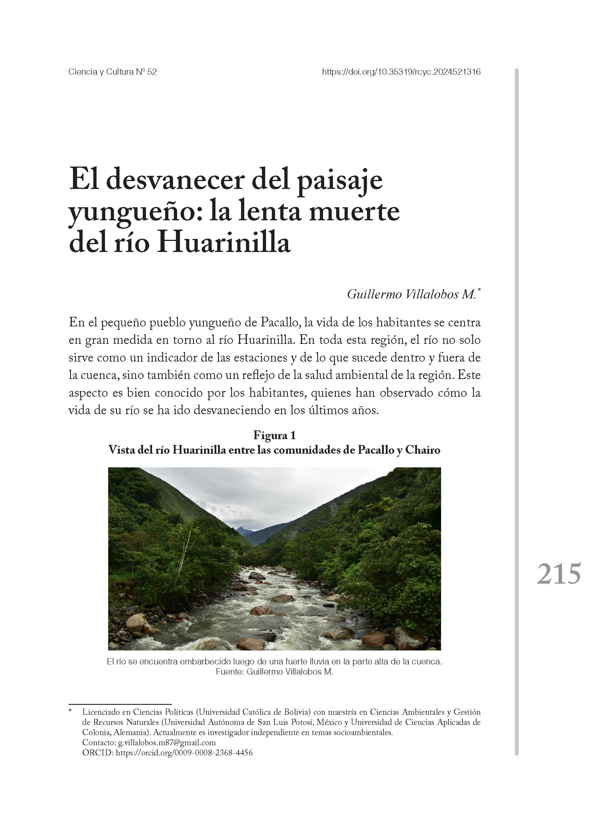 El desvanecer del paisaje yungueño: la lenta muerte del río Huarinilla