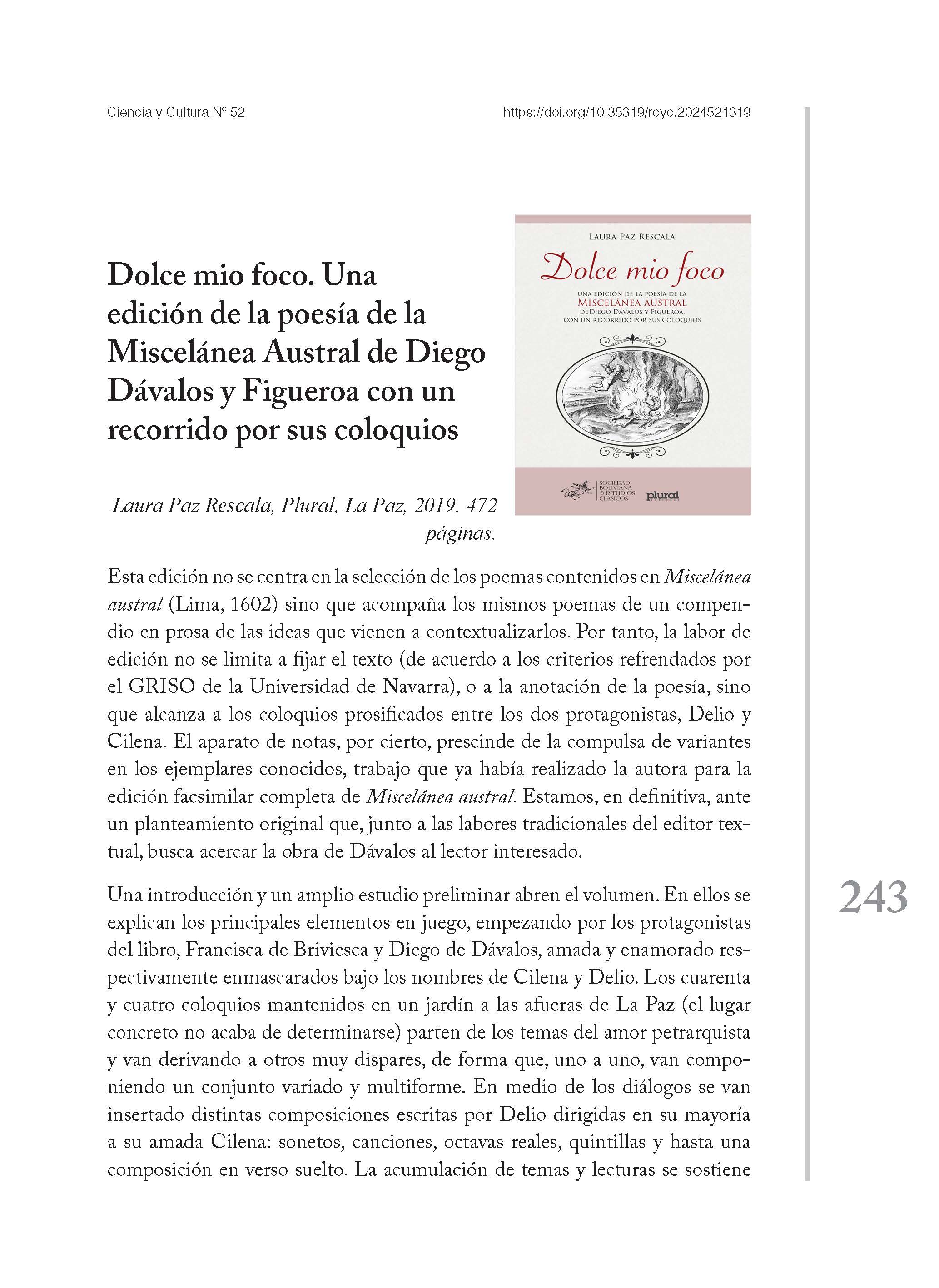 Dolce mio foco. Una edición de la poesía de la Miscelánea Austral de Diego Dávalos y Figueroa con un recorrido por sus coloquios