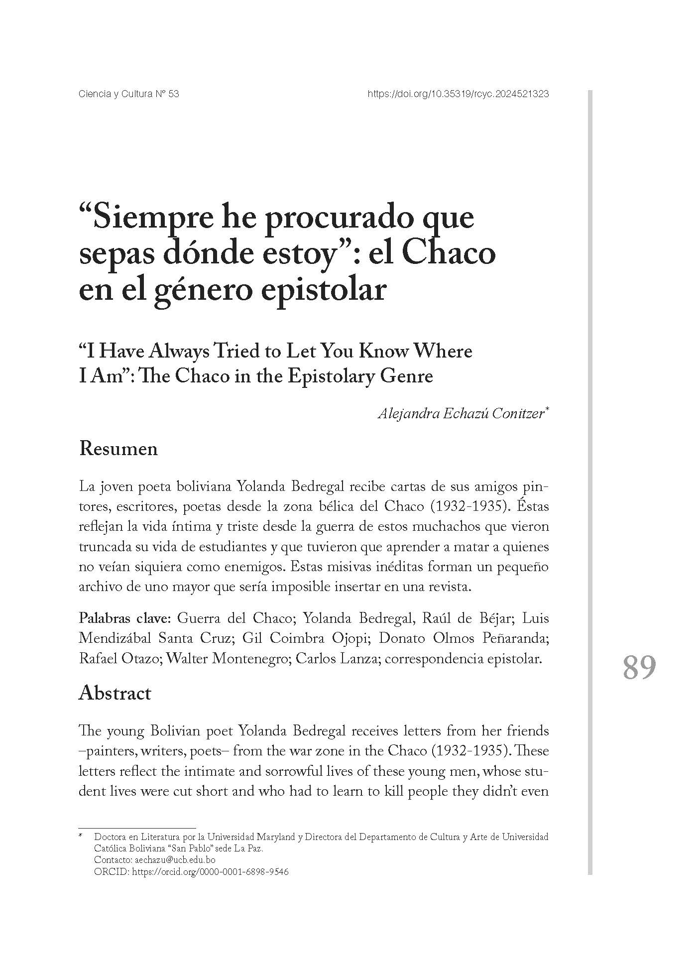 Siempre he procurado que sepas dónde estoy: el Chaco en el género epistolar