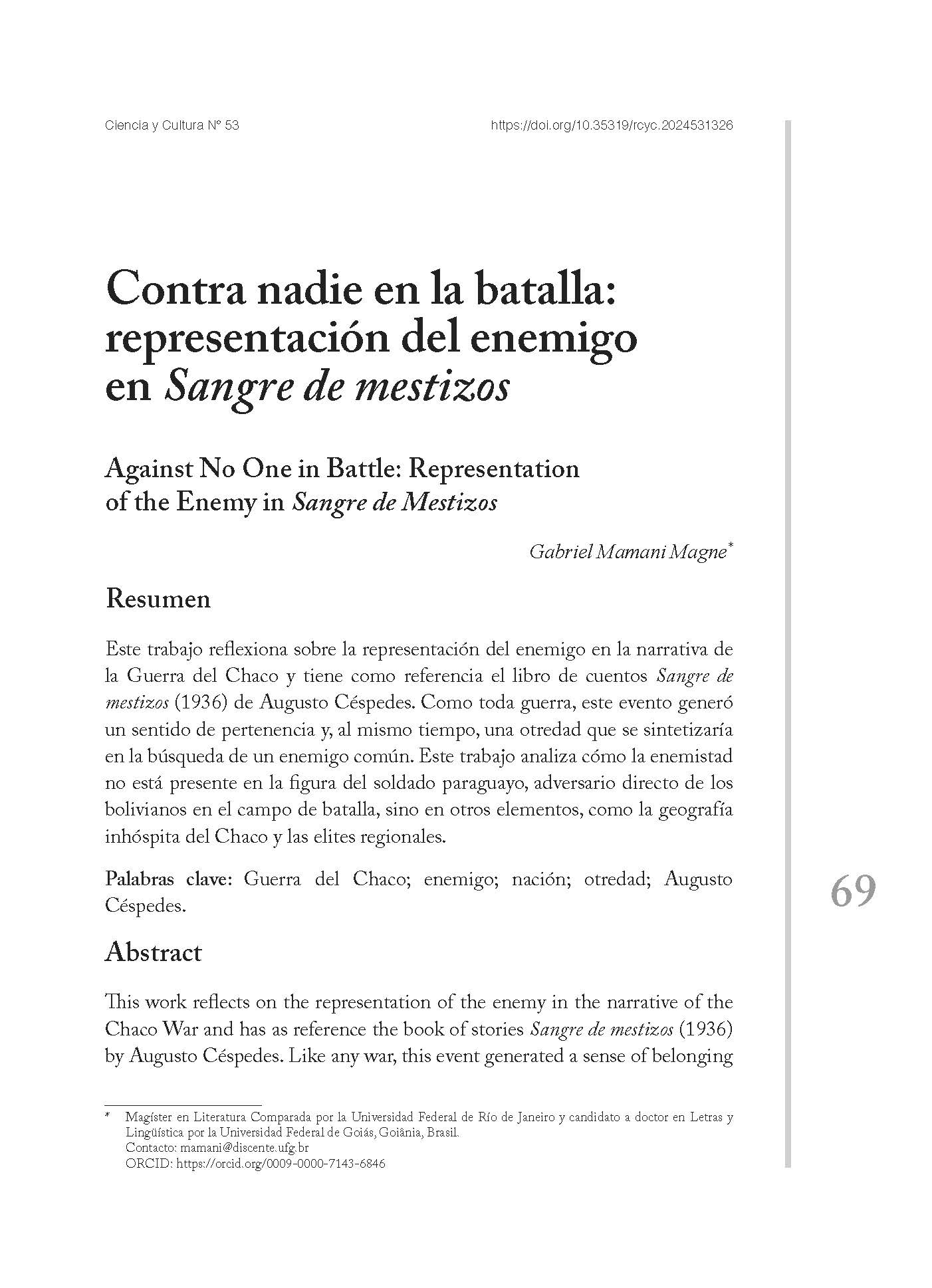 Contra nadie en la batalla: representación del enemigo en Sangre de mestizos