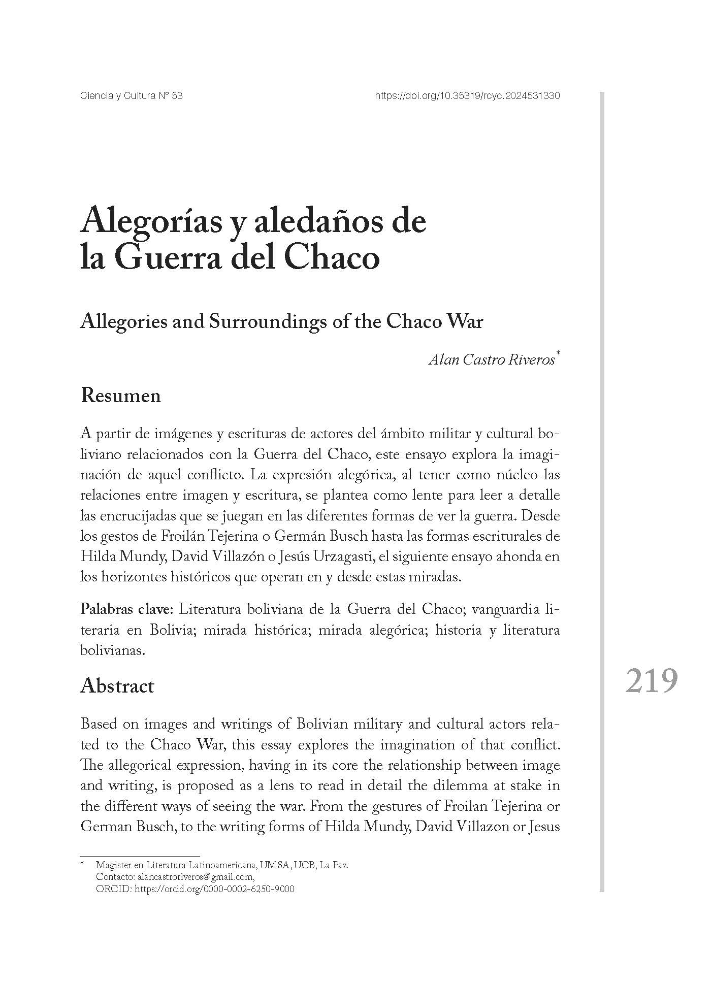 Alegorías y aledaños de la Guerra del Chaco