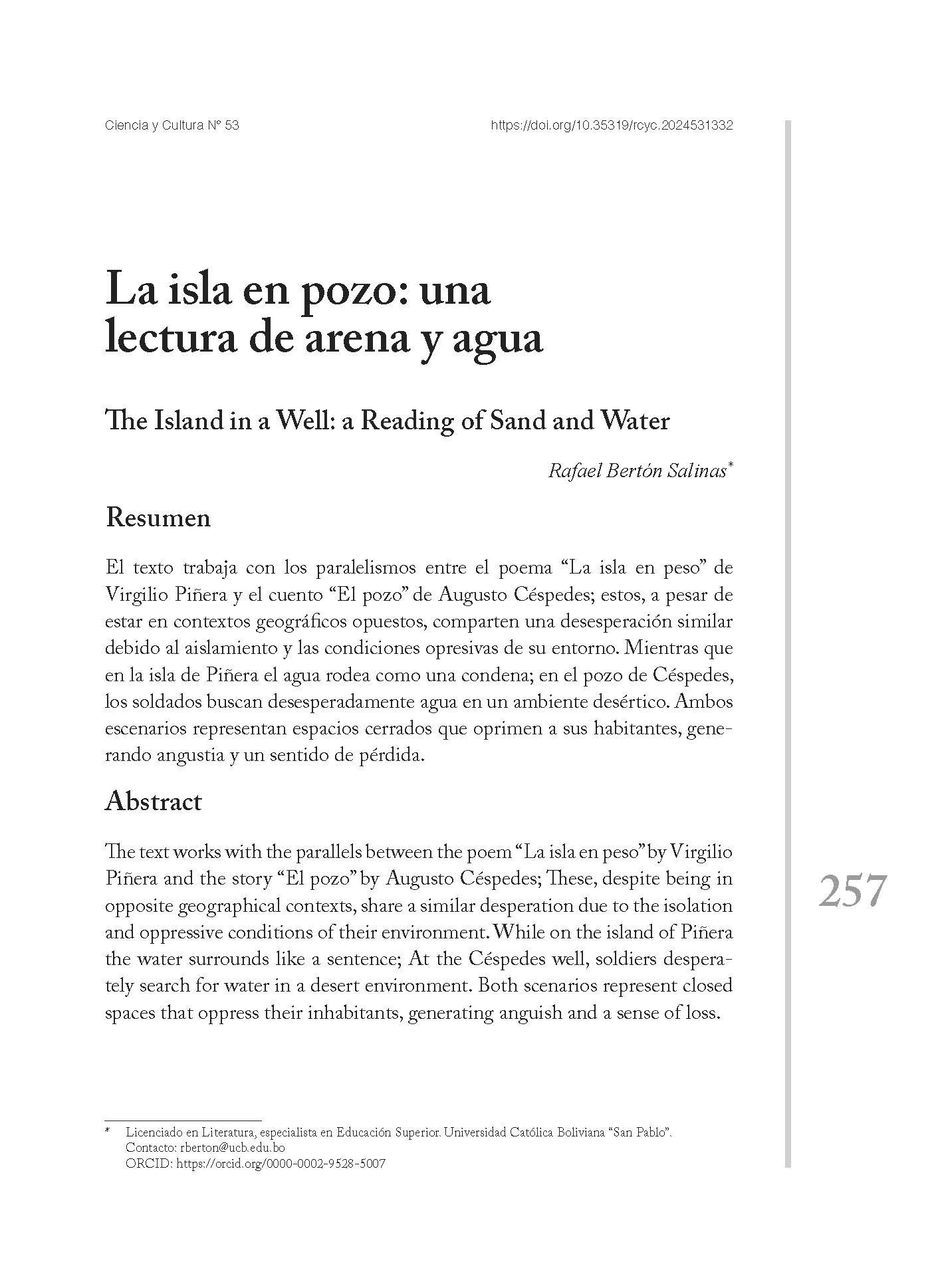 La isla en pozo: una lectura de arena y agua