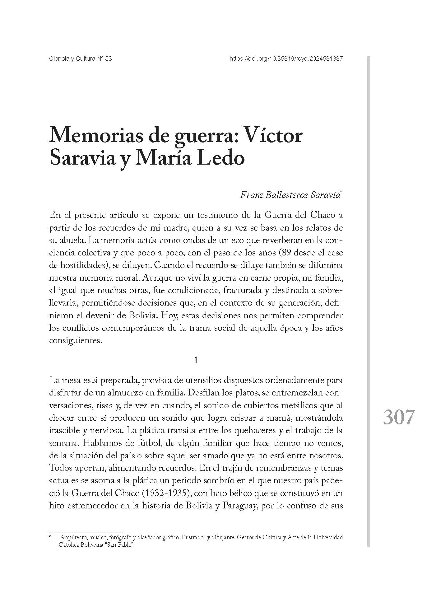 Memorias de guerra: Víctor Saravia y María Ledo