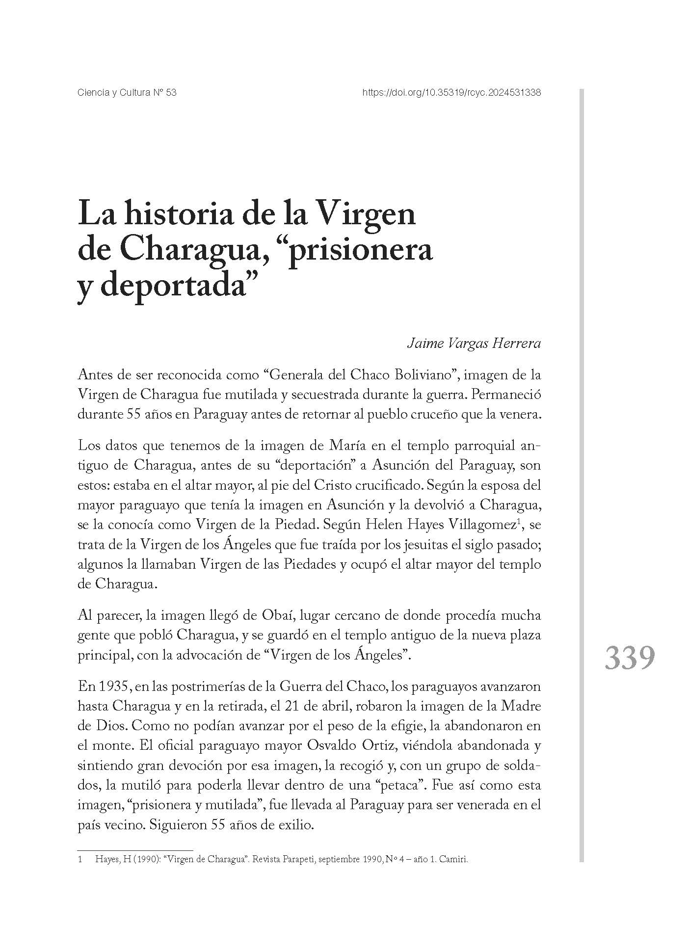 La historia de la Virgen de Charagua, “prisionera y deportada”