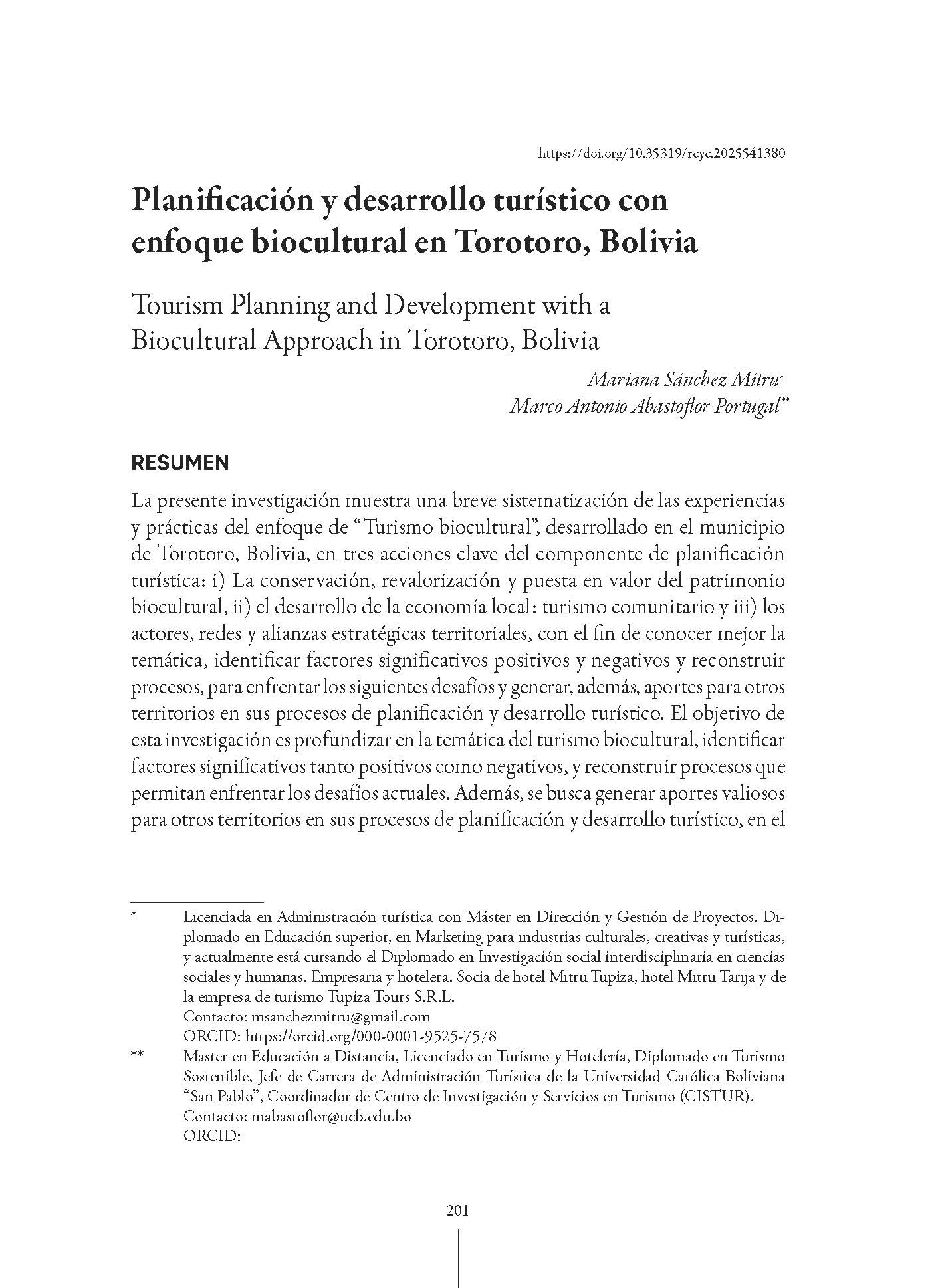 Planificación y desarrollo turístico con enfoque biocultural en Torotoro, Bolivia