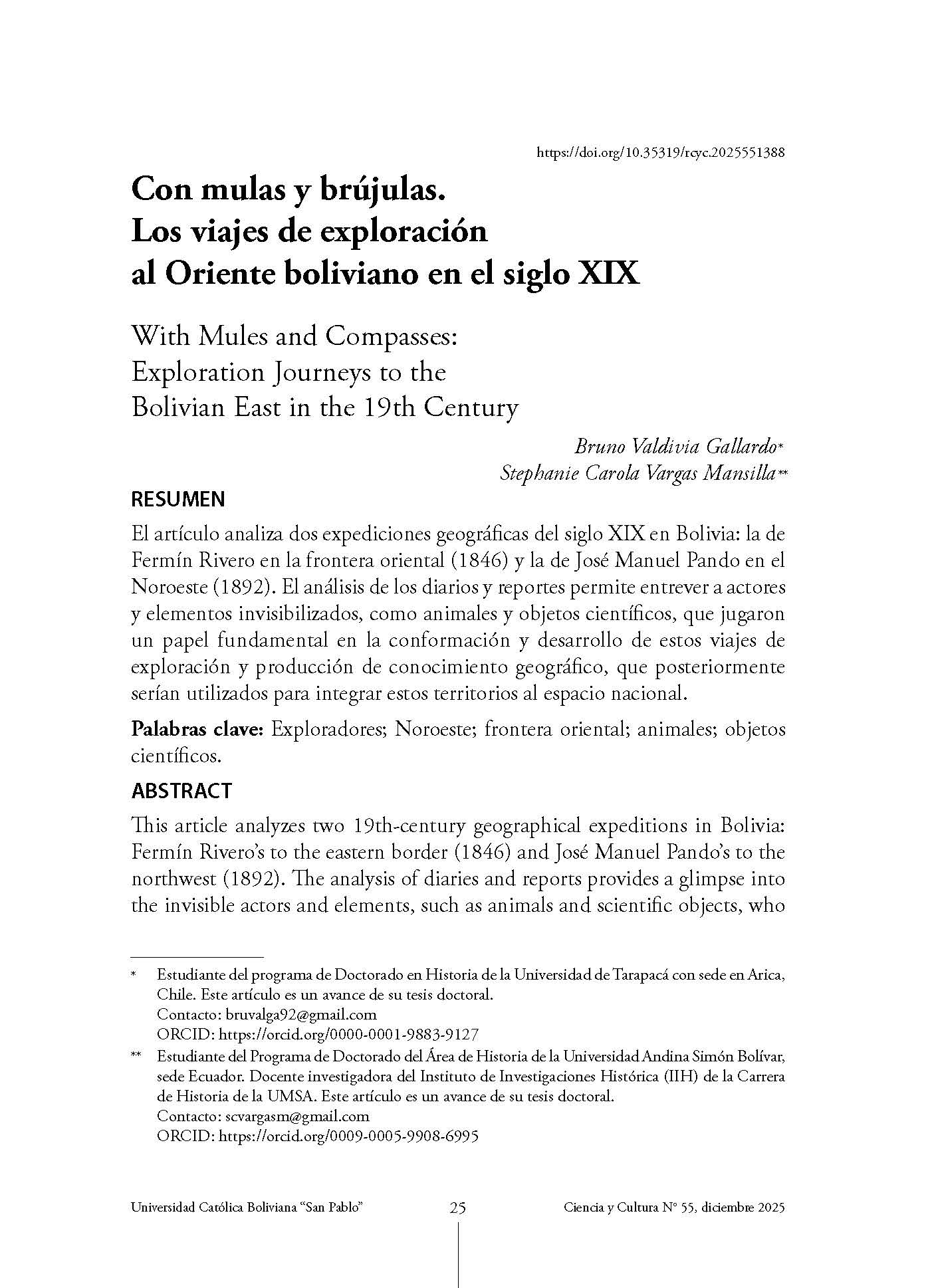 Con mulas y brújulas. Los viajes de exploración al Oriente boliviano en el siglo XIX