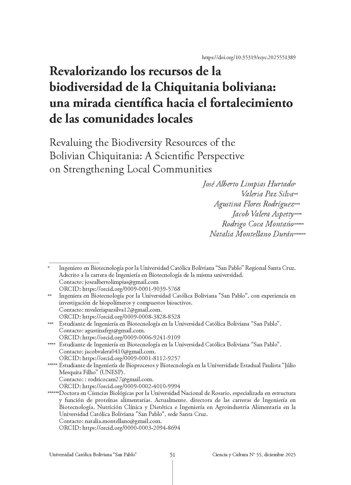 Revalorizando los recursos de la biodiversidad de la Chiquitania boliviana: una mirada científica hacia el fortalecimiento de las comunidades locales