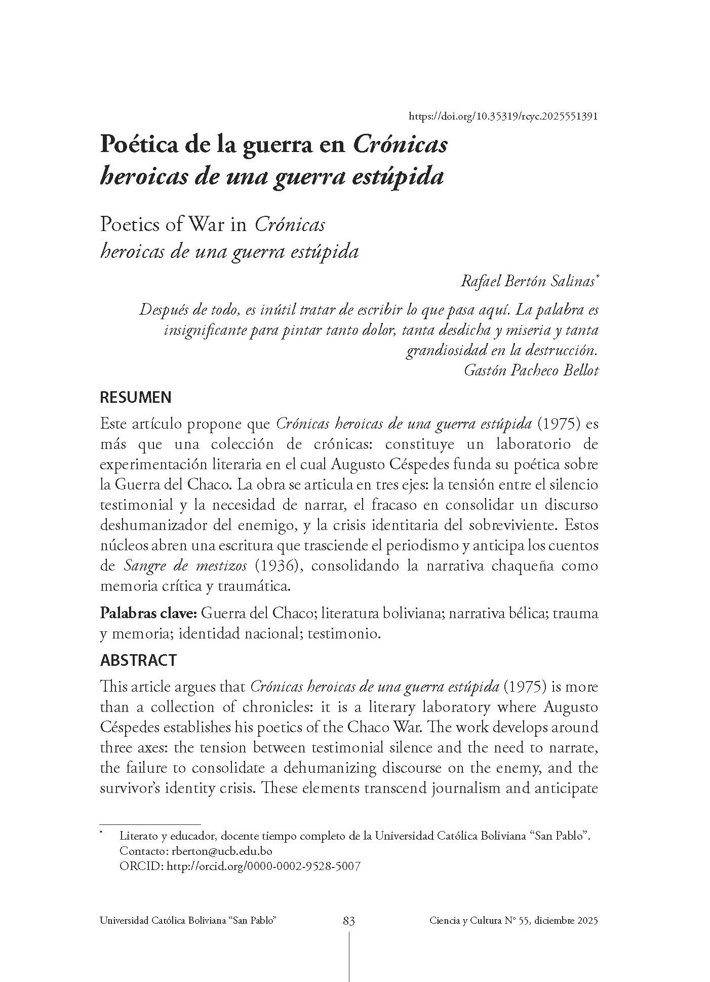 Poética de la guerra en Crónicas heroicas de una guerra estúpida