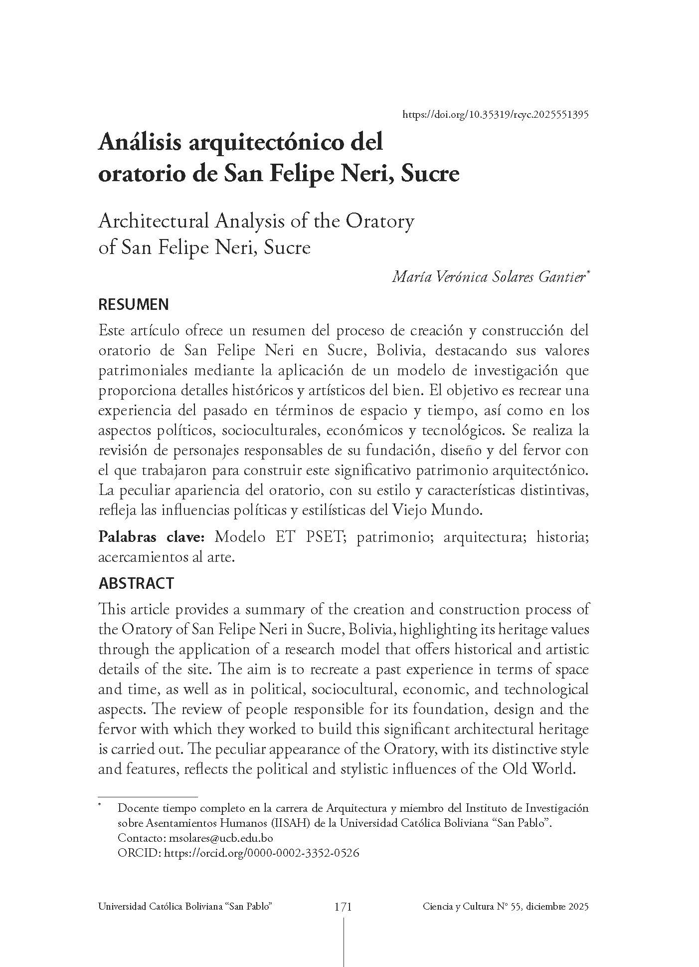 Análisis arquitectónico del oratorio de San Felipe Neri, Sucre