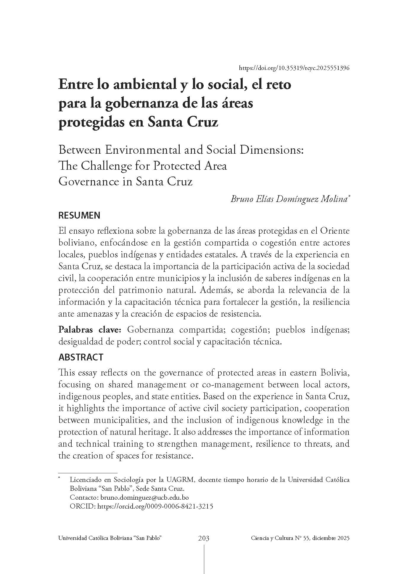 Entre lo ambiental y lo social, el reto para la gobernanza de las áreas protegidas en Santa Cruz