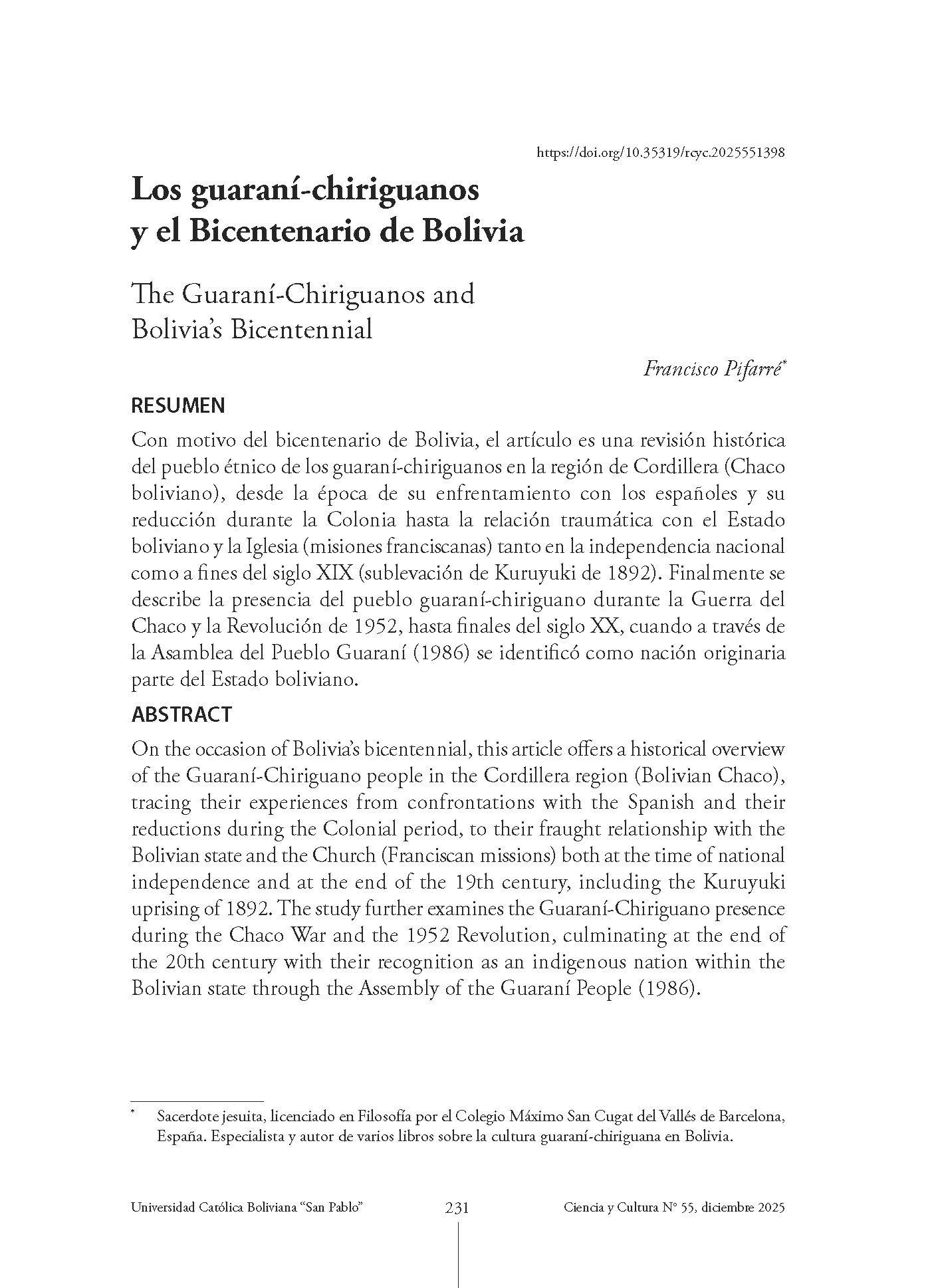 Los guaraní-chiriguanos y el Bicentenario de Bolivia