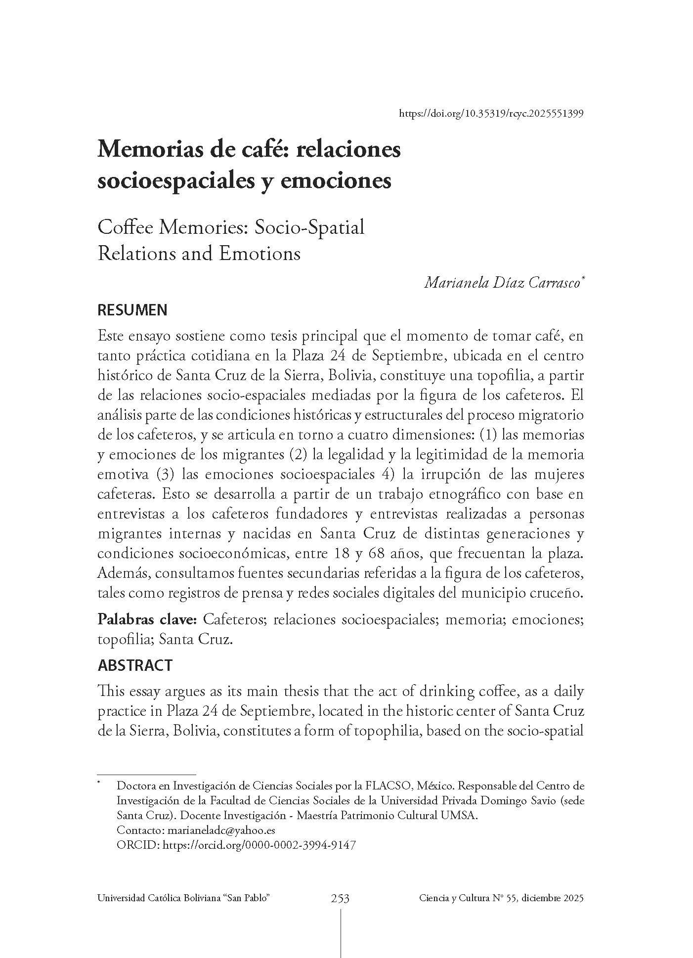 Memorias de café: relaciones socioespaciales y emociones
