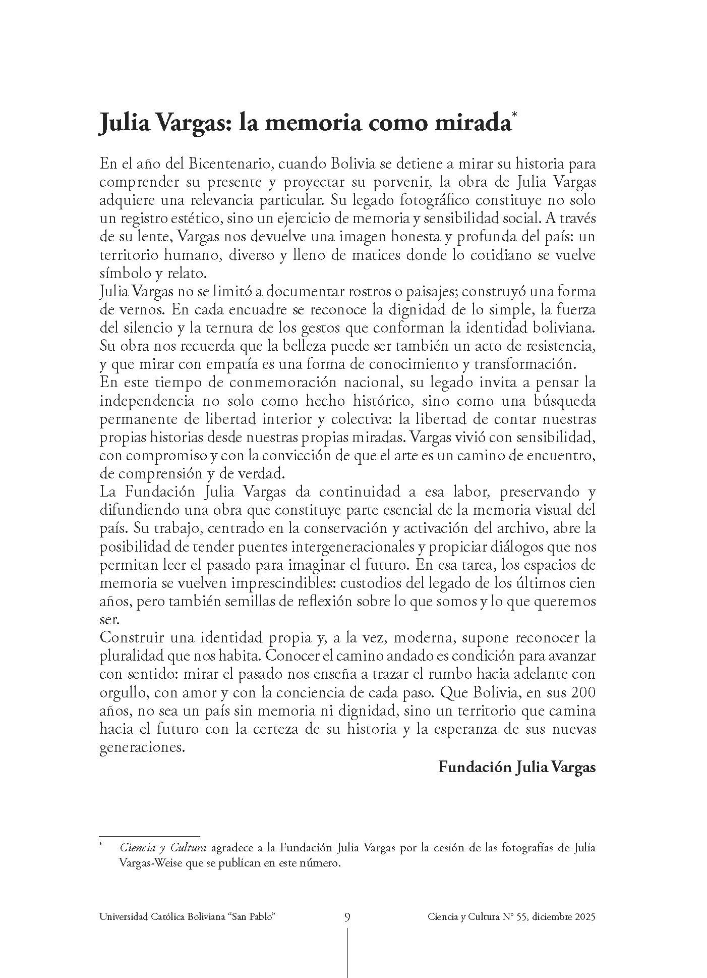 Julia Vargas: la memoria como mirada