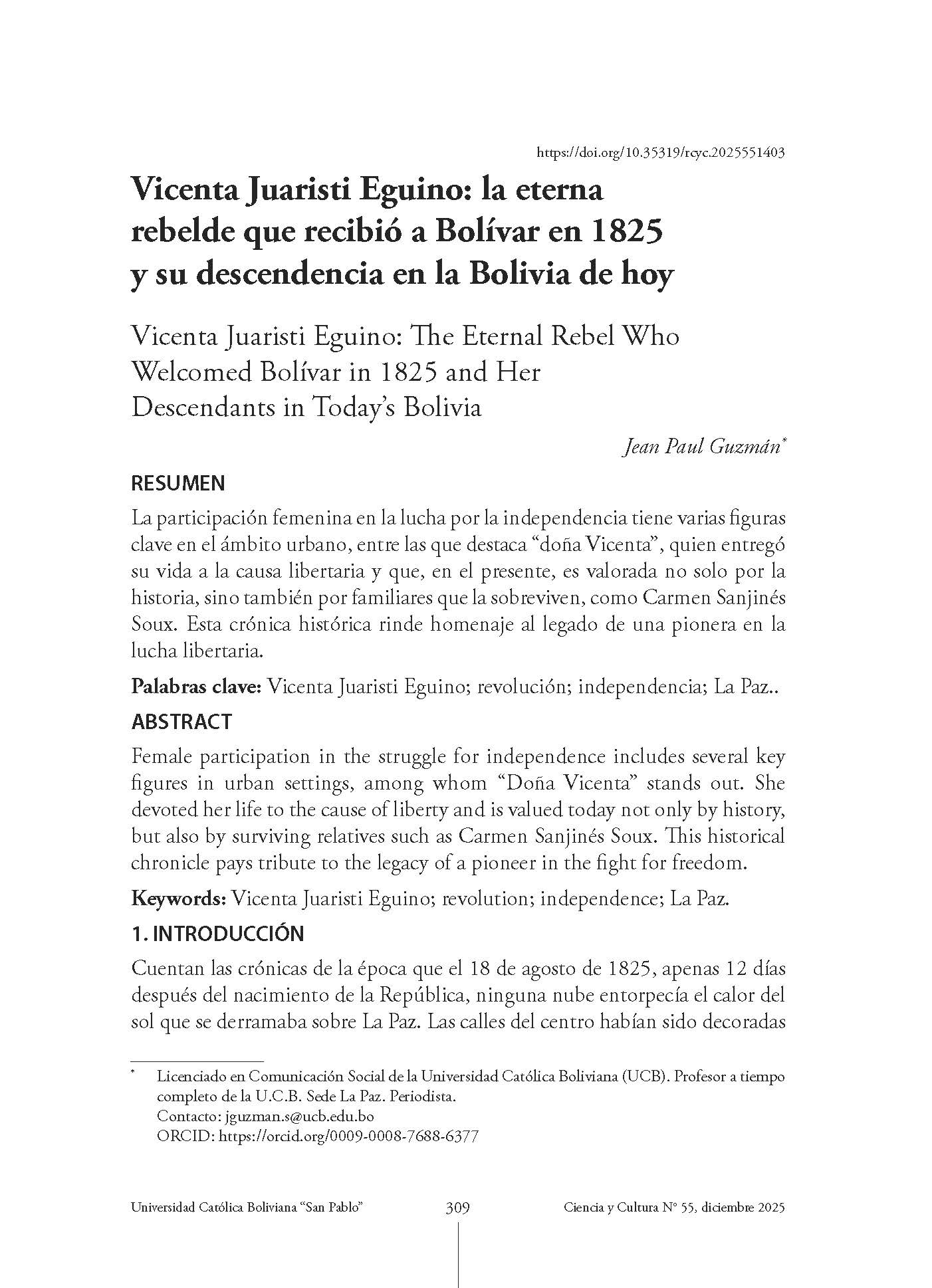 Vicenta Juaristi Eguino: la eterna rebelde que recibió a Bolívar en 1825 y su descendencia en la Bolivia de hoy
