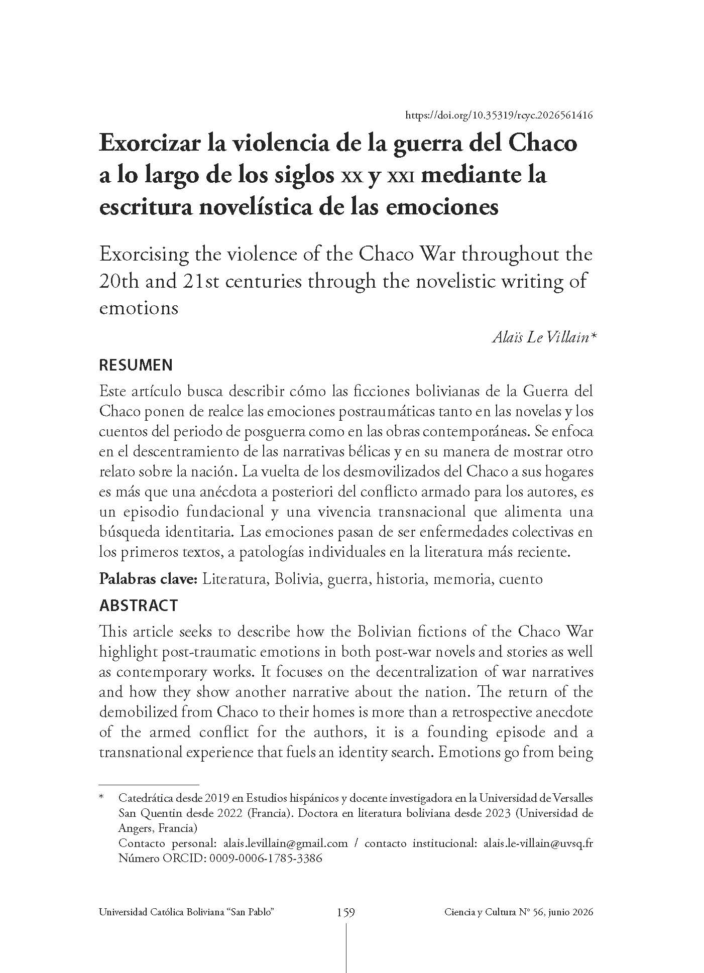 Exorcizar la violencia de la guerra del Chaco a lo largo de los siglos XX y XXI mediante la escritura novelística de las emociones