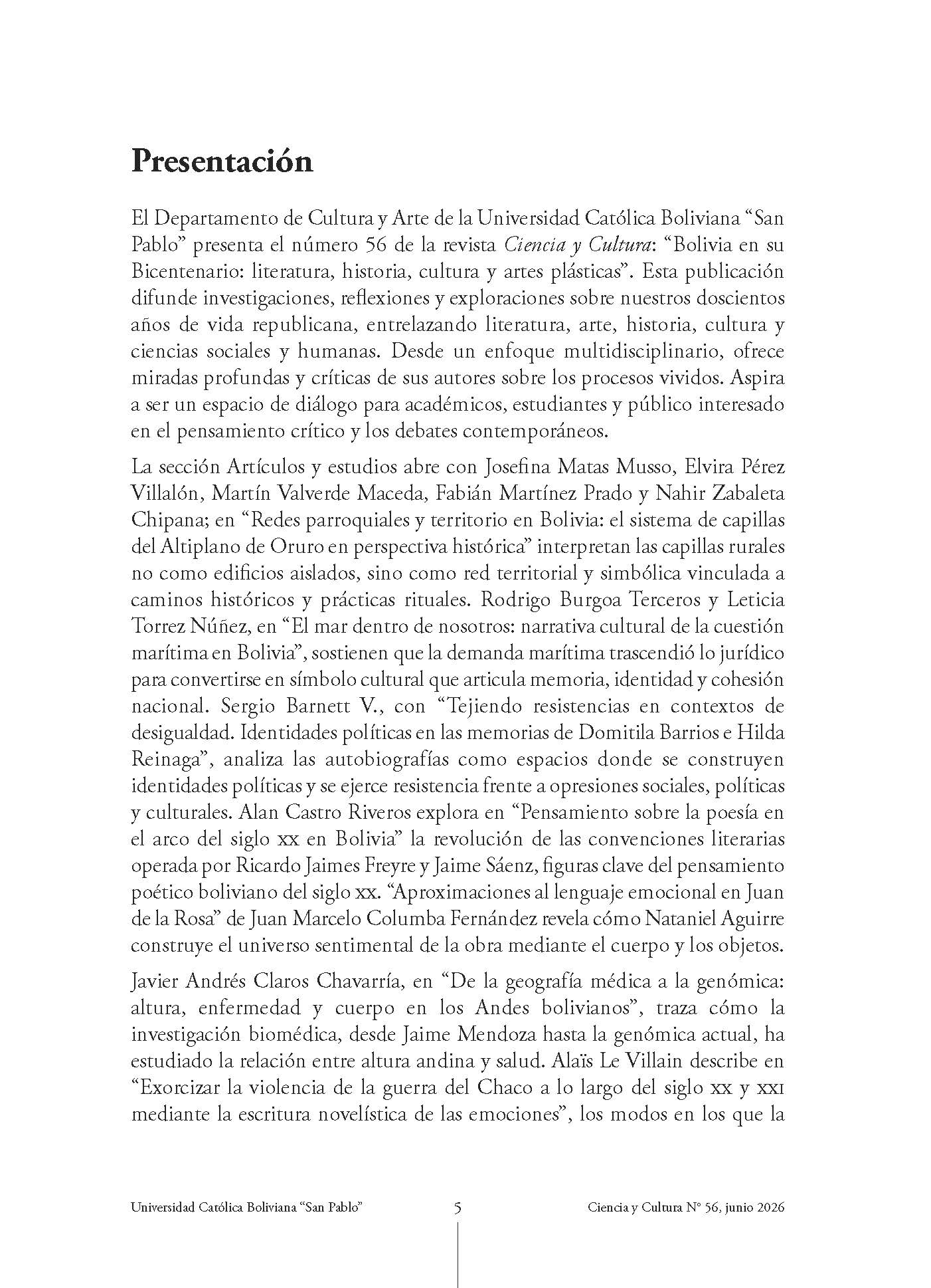 Presentación revista ciencia y cultura