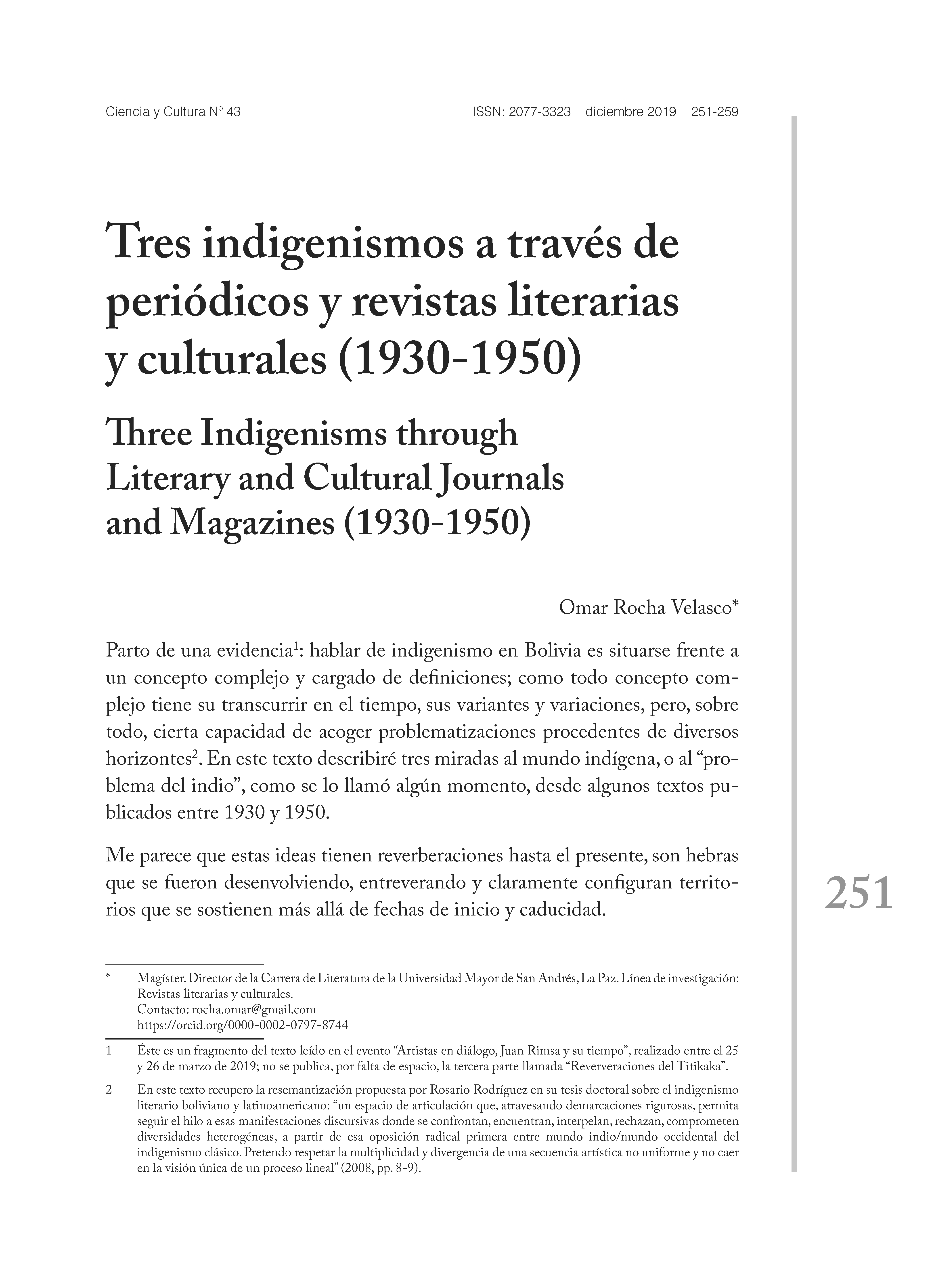 Tres indigenismos a través de periódicos y revistas literarias y culturales (1930-1950)