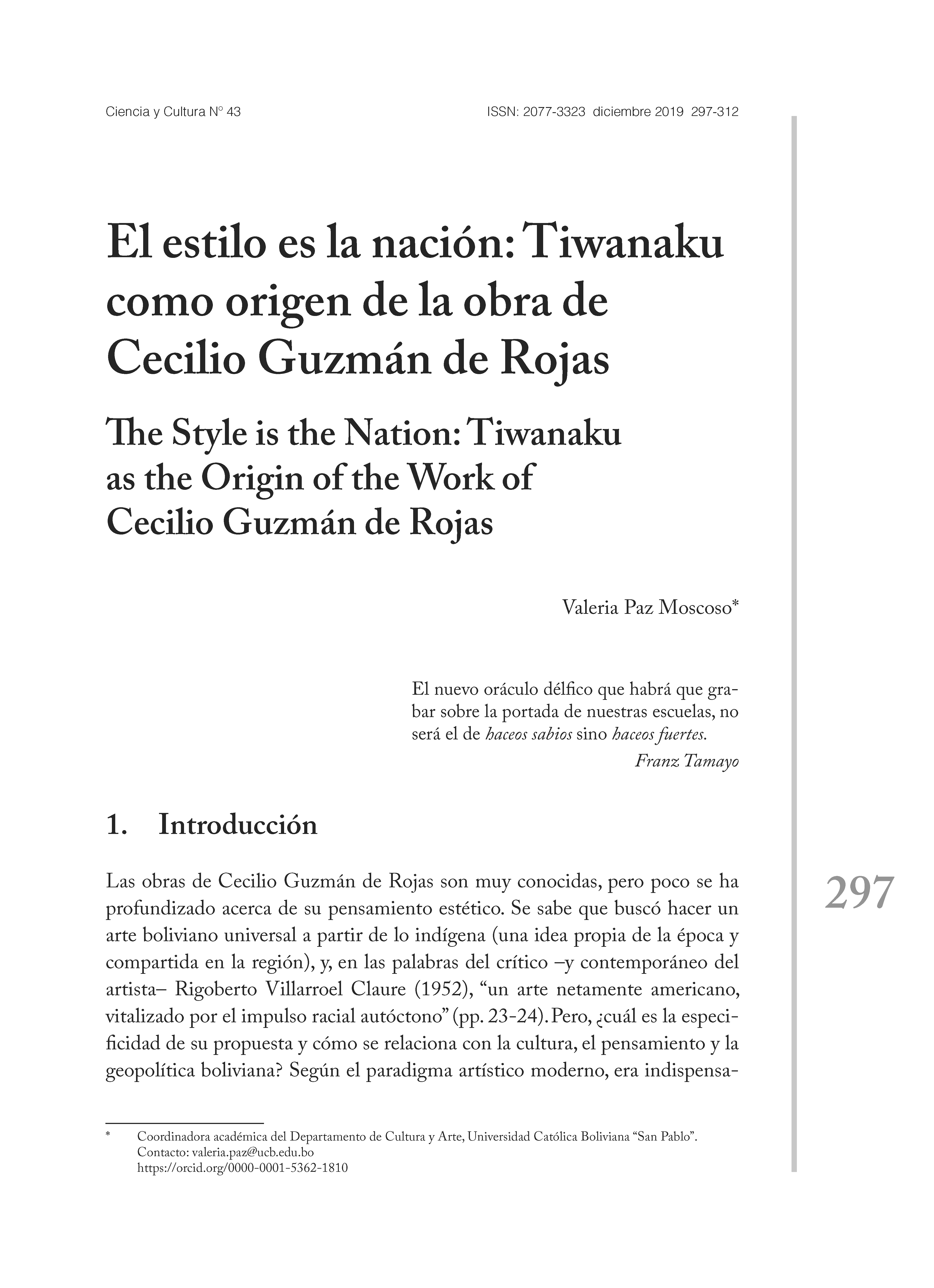 El estilo es la nación: Tiwanaku como origen de la obra de Cecilio Guzmán de Rojas