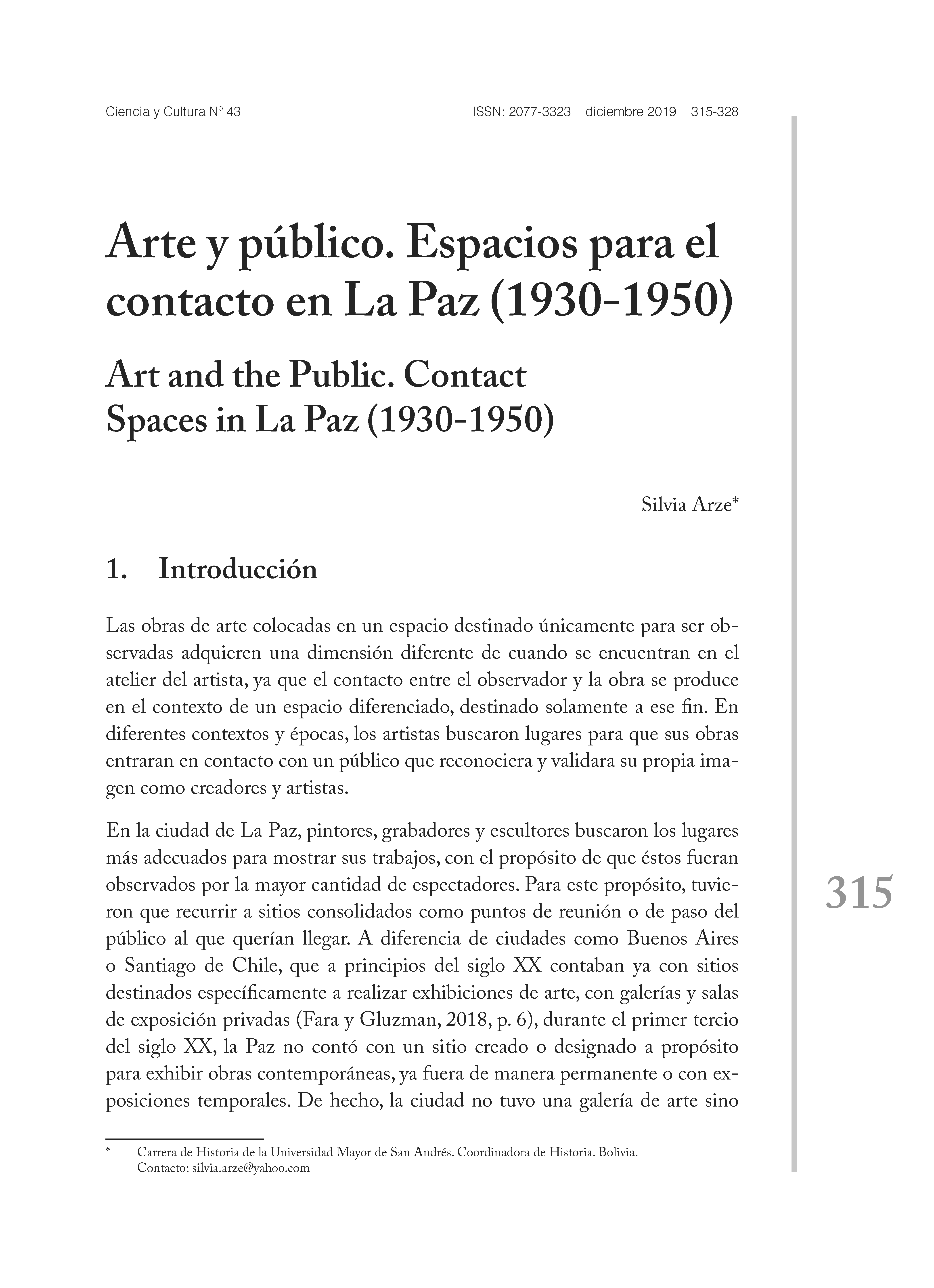 Arte y público. Espacios para el contacto en La Paz (1930-1950)