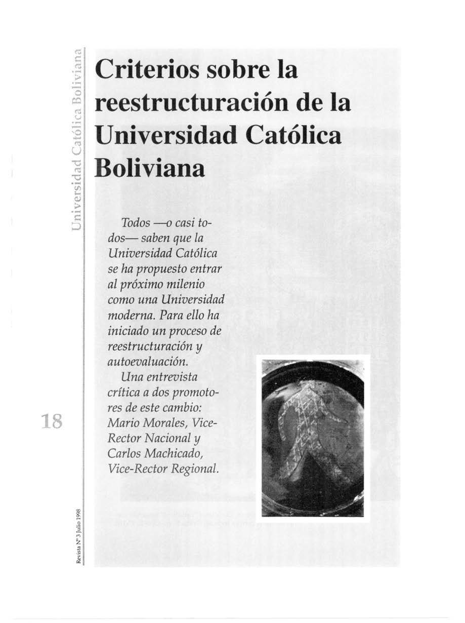 Criterios sobre la reestructuración de la Universidad Católica Boliviana