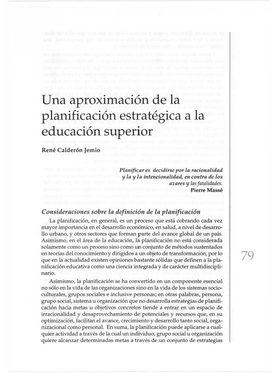 Una aproximación de la planificación estratégica a la educación superior