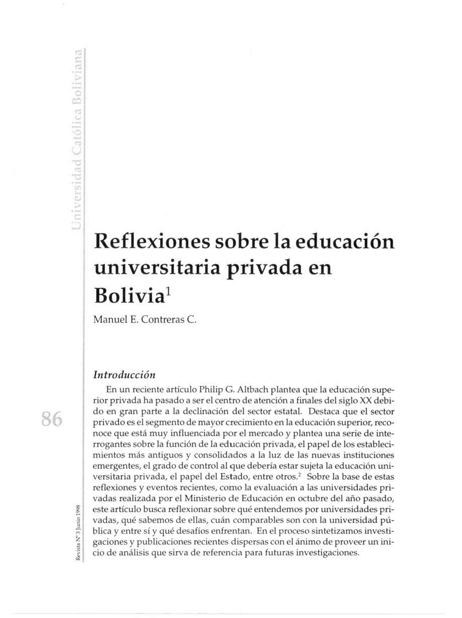 Reflexiones sobre la educación universitaria privada en Bolivia