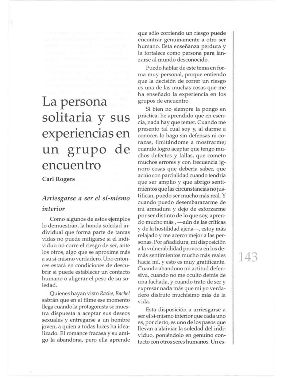 La persona solitaria y sus experiencias en un grupo de encuentro