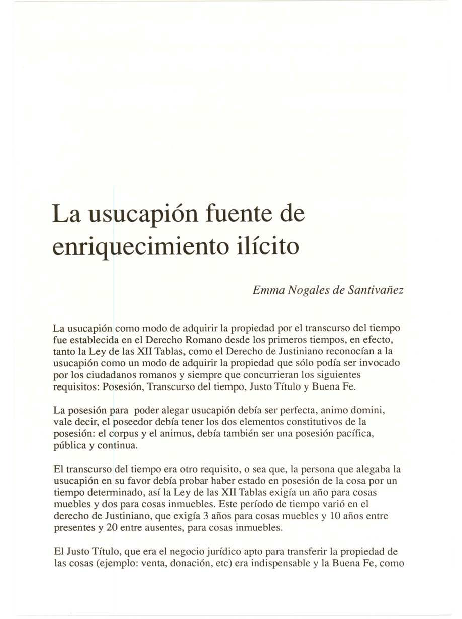 La usucapión fuente de enriquecimiento ilícito