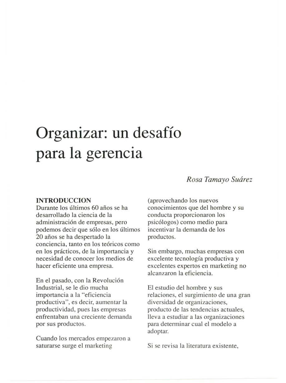 Organizar: un desafío para la gerencia