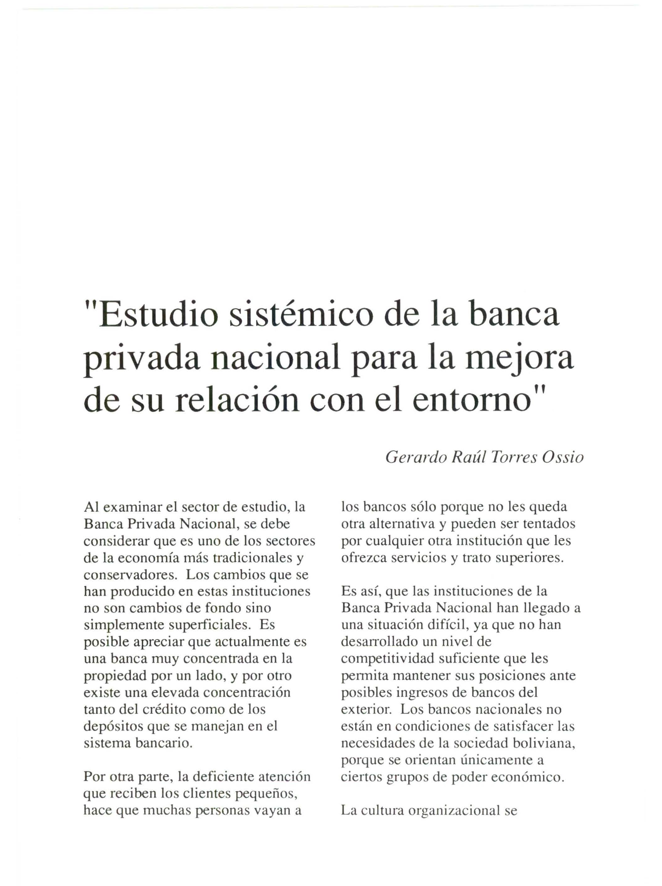 Estudio sistémico de la banca privada nacional para la mejora de su relación con el entorno