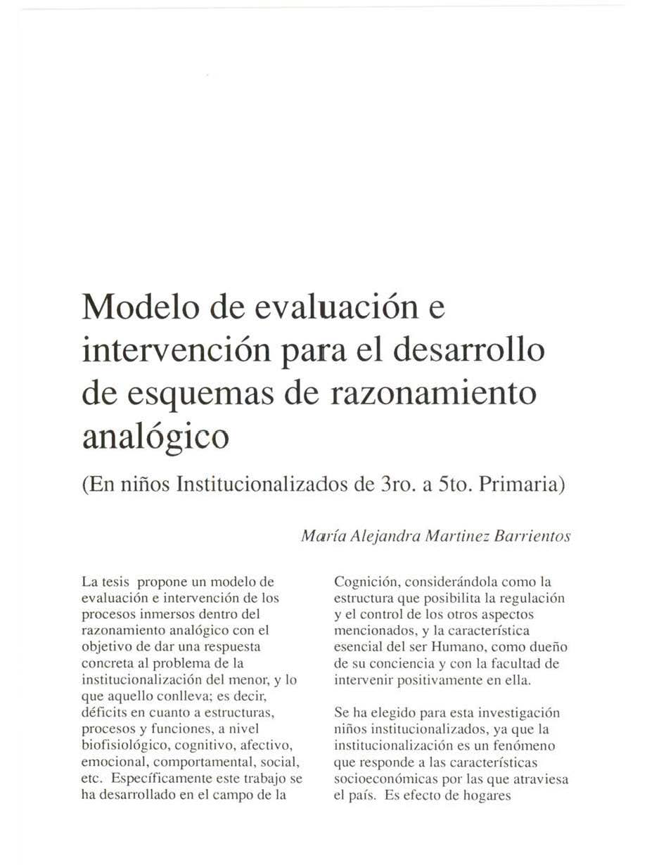 Modelo de evaluaciòn e intervenciòn para el desarrollo ded esquemas de razonamiento analógico