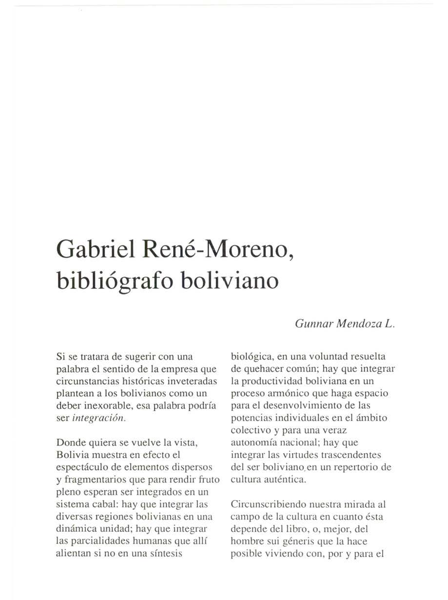 Gabriel René-Moreno bibliógrafo boliviano