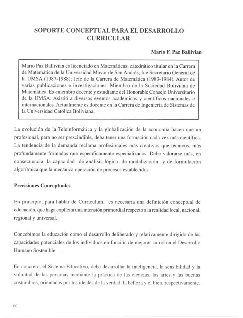 Soporte conceptual para el desarrollo curricular