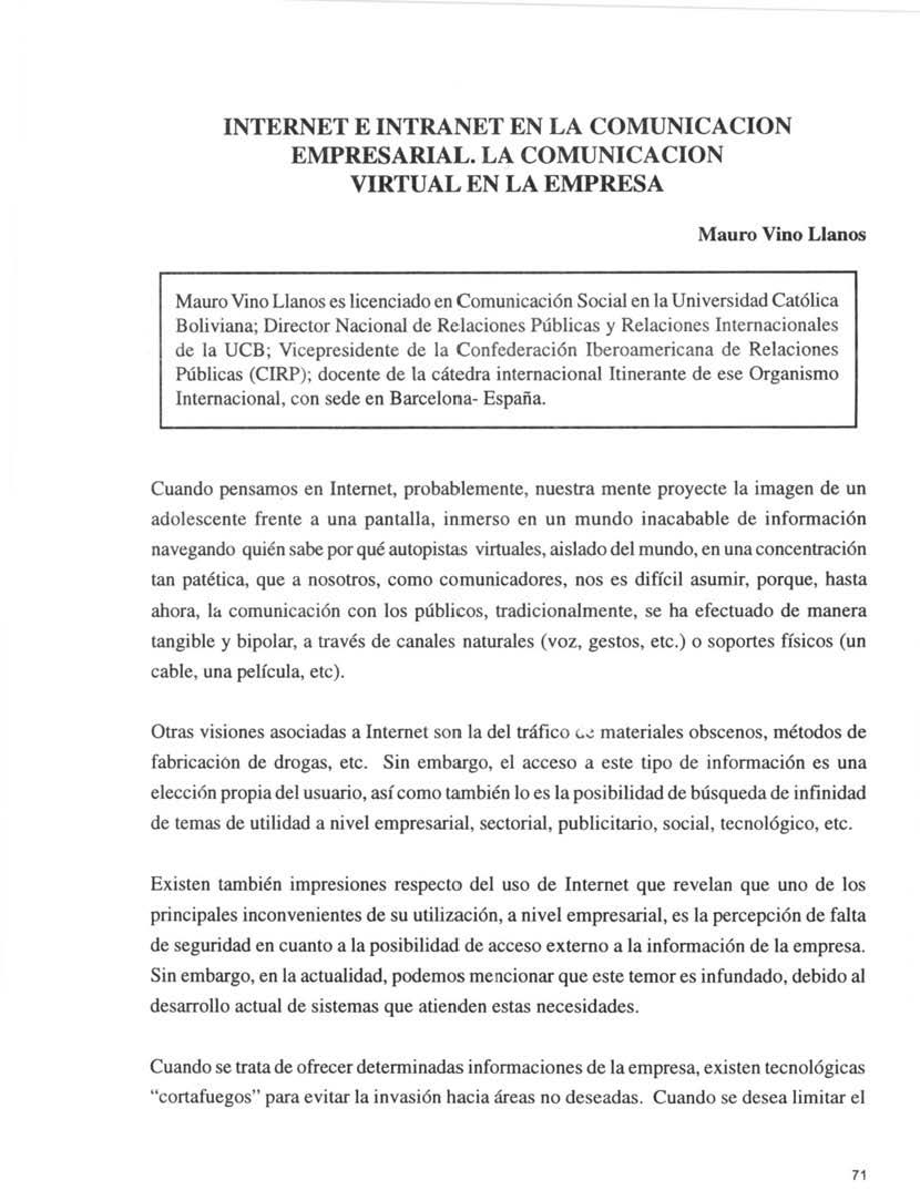 Interner e intranet en la comunicación empresarial. La comunicación virtual en la empresa