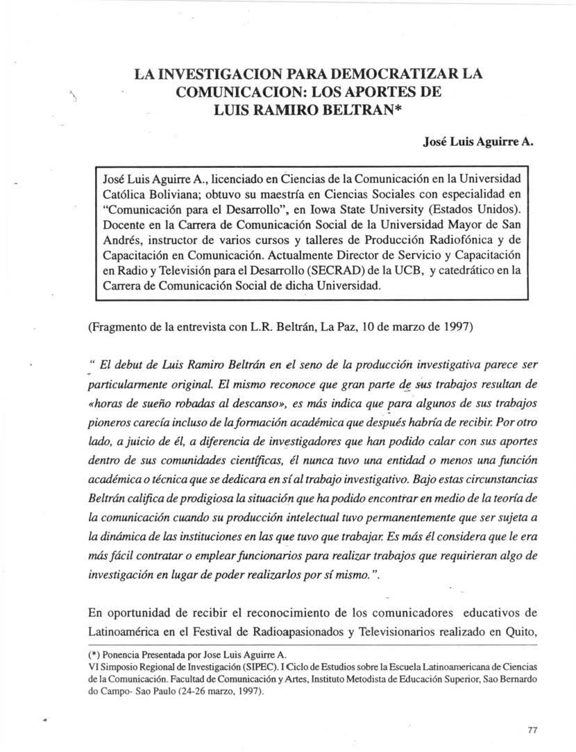 La investigación para democratizar la comunicación: Los aportes de Luis Ramiro Beltrán