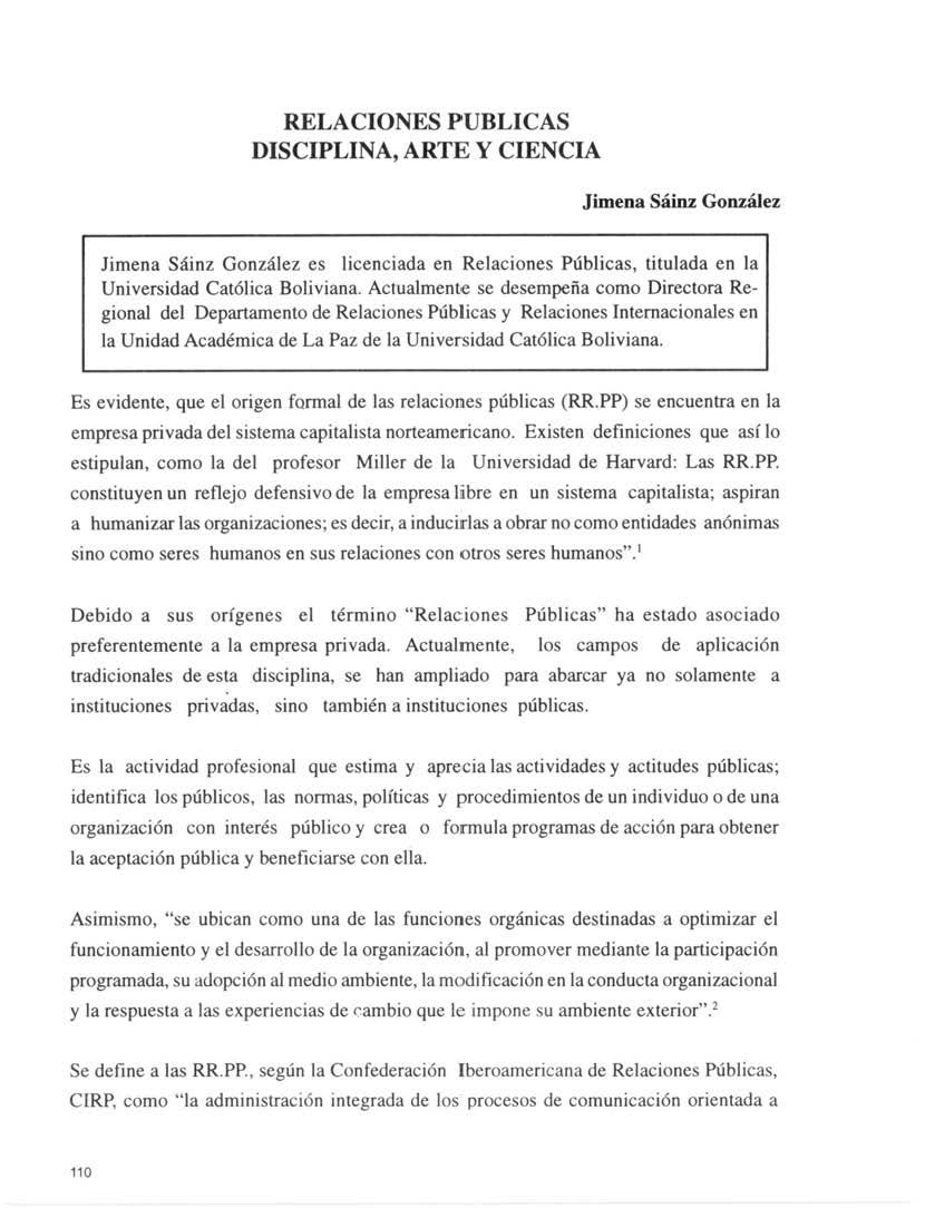 Relaciones públicas. Disciplina, arte y ciencia