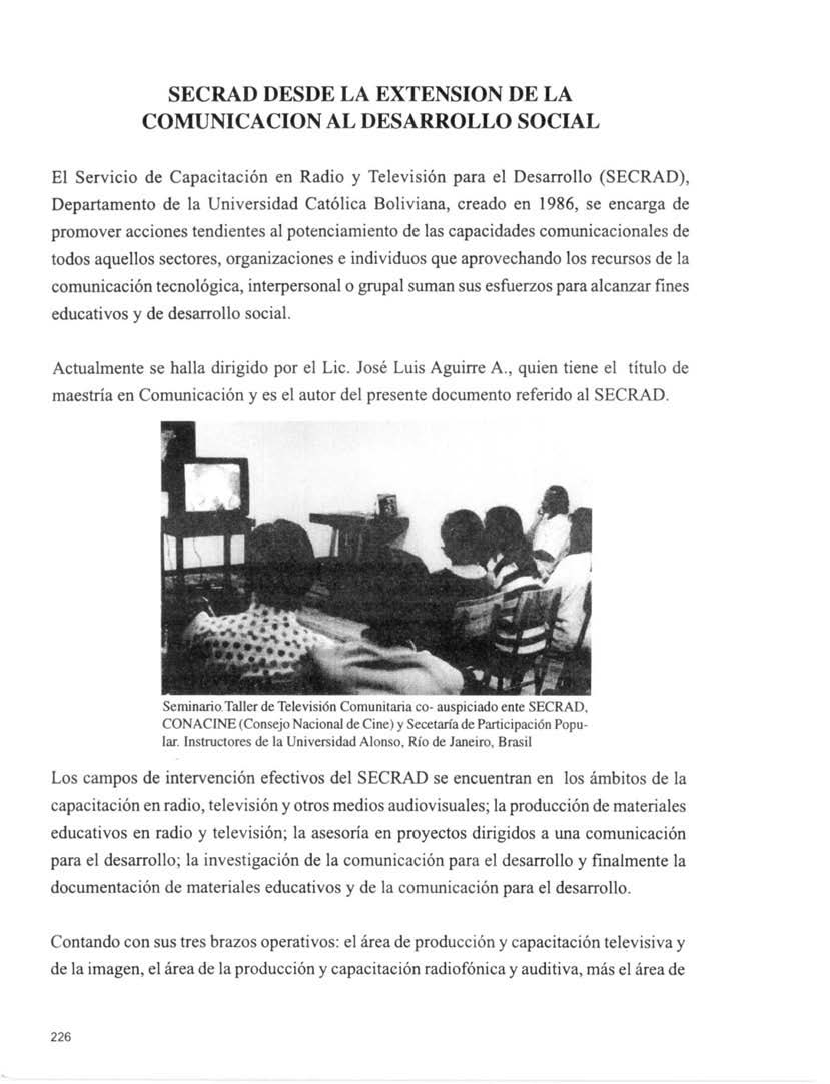 Secrad desde la extensión de la comunicación al desarrollo social